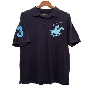 Vintage Beverly Hills Polo Club T-Shirt Big Embroidered Horse Logo Navy SZ M